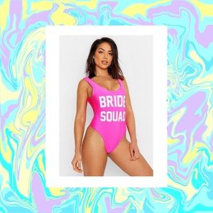 Boohoo Bride Squad Neon Pink Swimsuit NWT